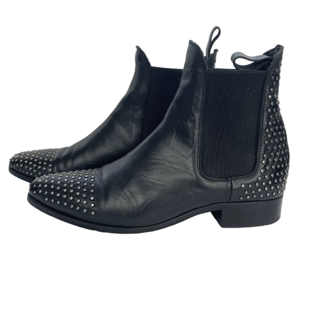 Studded Black Leather Chelsea Ankle Boots